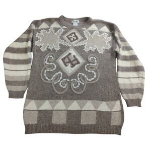 Y2K Santoria Angora Silk Wool Sweater M Abstract Geometric Textured Beige